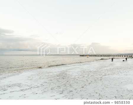 Baltic sea Gdynia, pier in Orlowo Poland. Winter scenery 9858330