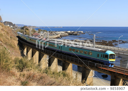 JR Uchibo Line "Special train running on the railway bridge along the sea" JR Uchibo Line "Special train running on the railway bridge along the sea" 9858907