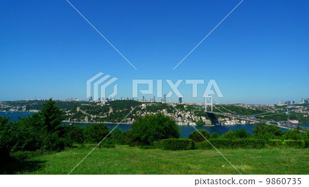 從博斯普魯斯海峽和Rumeli Hisar Citadel的亞洲一側觀看 從博斯普魯斯海峽和Rumeli Hisar Citadel的亞洲一側觀看 9860735