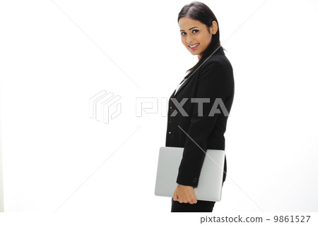 Asia Young India Businesswoman Holding A Laptop . Asia Young India Businesswoman Holding A Laptop . 9861527