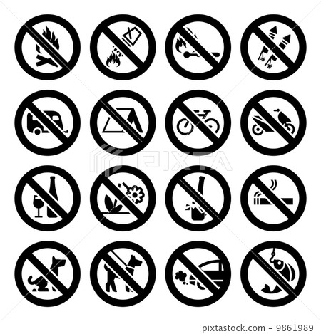Set Prohibited Signs, nature black symbols 9861989