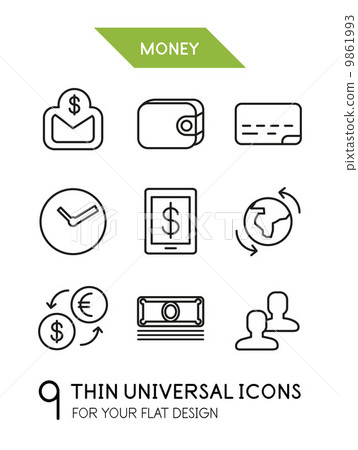 Collection of money finance trendy thin line icons - Stock Illustration ...