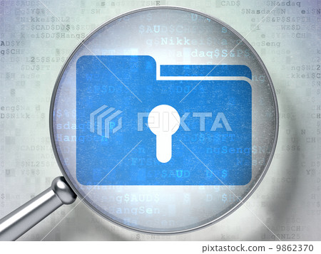 Folder With Keyhole optical glass on digital background Folder With Keyhole optical glass on digital background 9862370