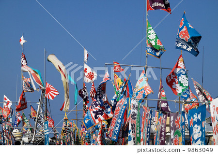 japanese fishermen's flags signifying a big - Stock Photo