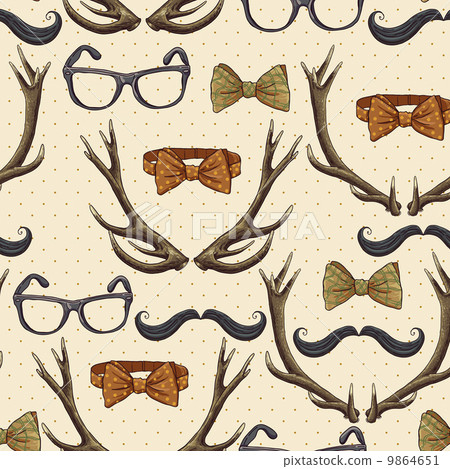 Seamless hipster vintage background with antlers 9864651