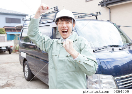 頭盔工作服男性膽量姿勢 9864909