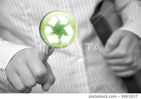 Pressing recycle sign button Pressing recycle sign button 9865037