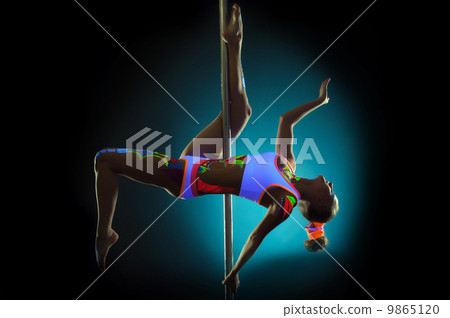 Graceful pole dancer with UV pattern on body Graceful pole dancer with UV pattern on body 9865120