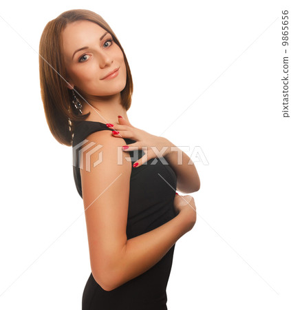 Elegant woman young female model girl in black 9865656