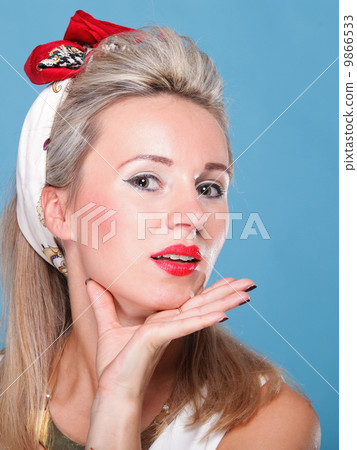 Cheerful pin up girl - retro style portrait 9866533