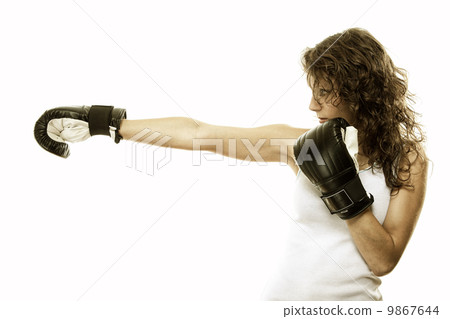 Fit woman boxing - isolated over white 9867644
