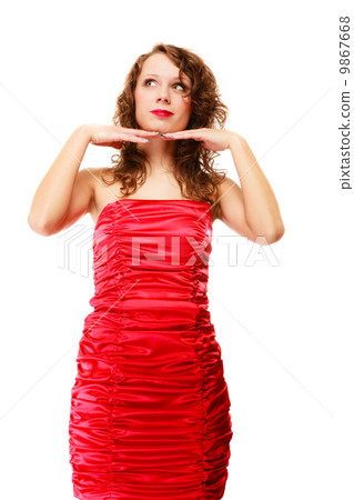 Portrait pretty thoughtful woman curly hair isolated Portrait pretty thoughtful woman curly hair isolated 9867668