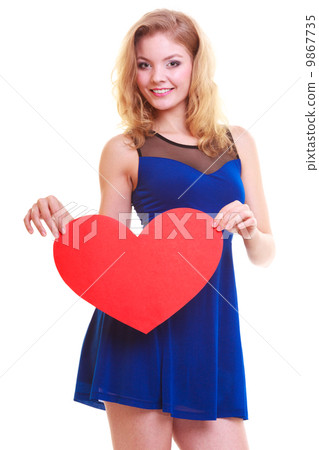 Red heart. Love symbol. Woman hold Valentine day symbol. Red heart. Love symbol. Woman hold Valentine day symbol. 9867735
