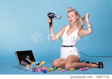 pin up girl retro style portrait woman drying hair pin up girl retro style portrait woman drying hair 9867736
