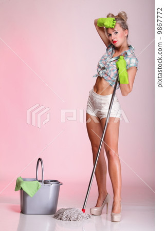 pinup girl Woman housewife cleaner portrait pinup girl Woman housewife cleaner portrait 9867772