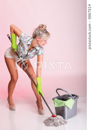 pinup girl Woman housewife cleaner portrait 9867814