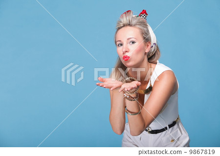 Cheerful pin up girl - retro style portrait 9867819