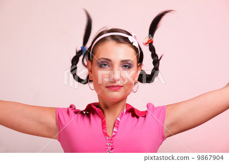 picture of surprised woman hair in pigtail 9867904