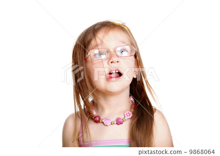 Portrait cute little girl in glasses isolated Portrait cute little girl in glasses isolated 9868064