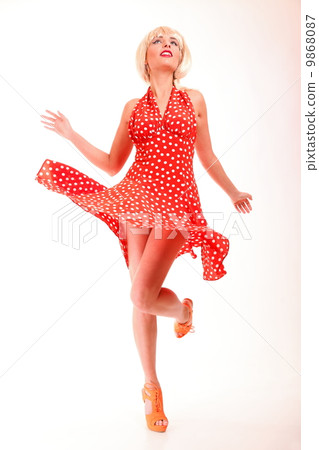 young beautiful caucasian woman posing retro 9868087