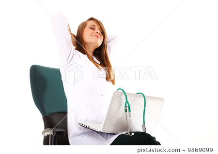 Female doctor working on her laptop isolated 9869099