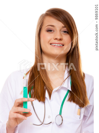 Doctor or nurse holds a syringe, healthcare concept 9869101