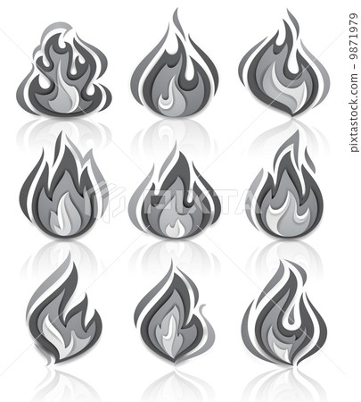 Fire flames set, with reflection 9871979