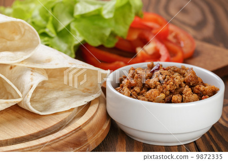 ingregients for mexican food taco or burrito 9872335