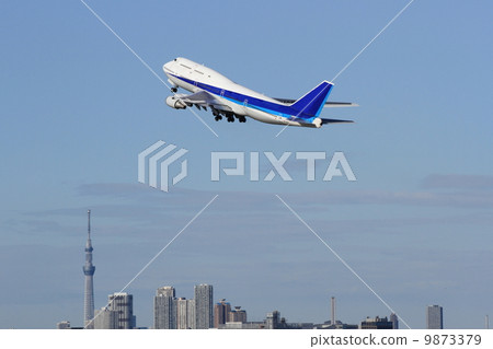 Jumbo jet plane and sky tree 9873379