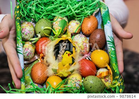 Easter painted eggs in a basket Easter painted eggs in a basket 9878614