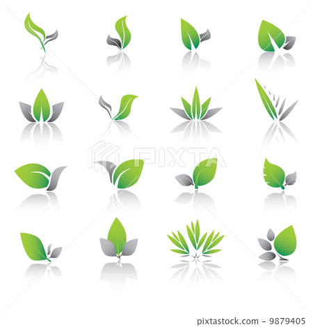 Set of green leaf icons and graphics. Set of green leaf icons and graphics. 9879405