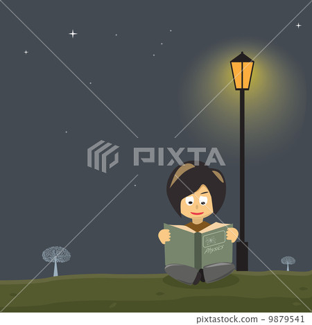 Cute small girls reading a book under the big tree. Cute small girls reading a book under the big tree. 9879541