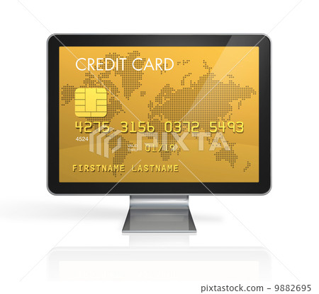 gold credit card on a computer screen gold credit card on a computer screen 9882695