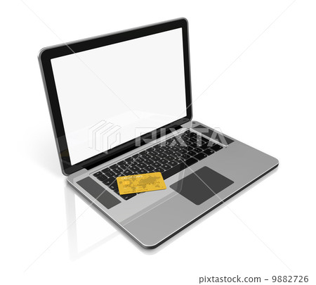 gold credit card on laptop 9882726
