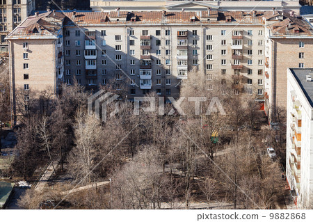 above view of urban yard in residential district 9882868