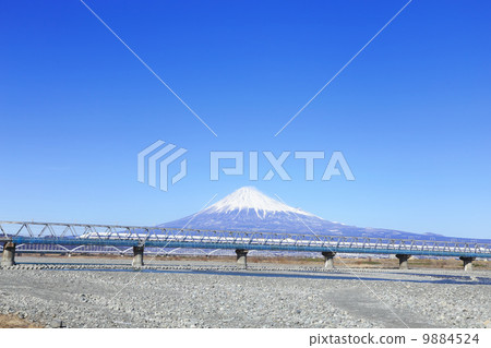 Shinkansen crossing the Fuji River 9884524