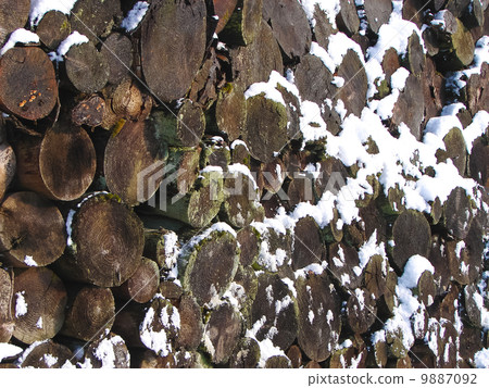 Stack of old firewood under the snow Stack of old firewood under the snow 9887092