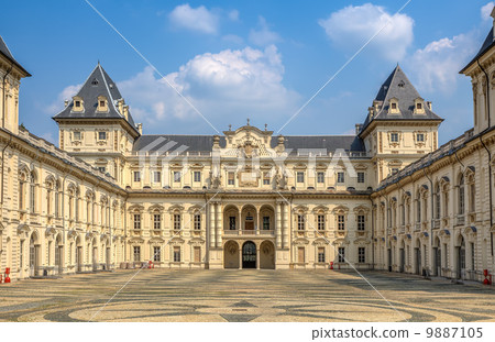 facade of Valentino Castle in Turin, Italy. 9887105