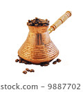 Cezve and freshly roasted coffee, isolation 9887702