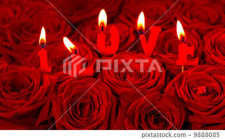 red roses and burning candles making I LOVE red roses and burning candles making I LOVE 9888085