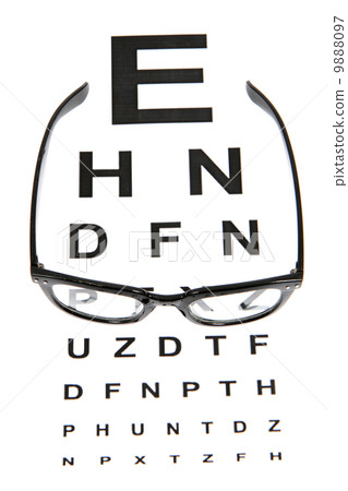 eye test chart and black glasses eye test chart and black glasses 9888097