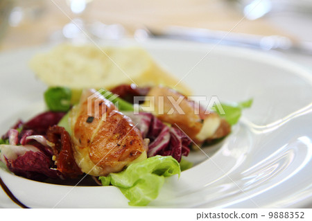 mozzarella grilled in the pig ham as gourmet food background mozzarella grilled in the pig ham as gourmet food background 9888352