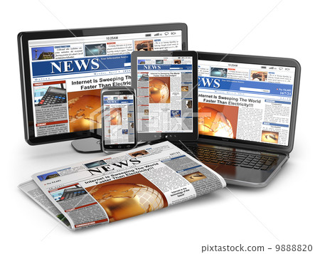 News. Media concept. Laptop, tablet pc, phone and newspaper. News. Media concept. Laptop, tablet pc, phone and newspaper. 9888820