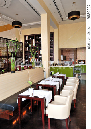 The restaurant interior of luxury hotel, Ras Al Khaimah, UAE The restaurant interior of luxury hotel, Ras Al Khaimah, UAE 9889332