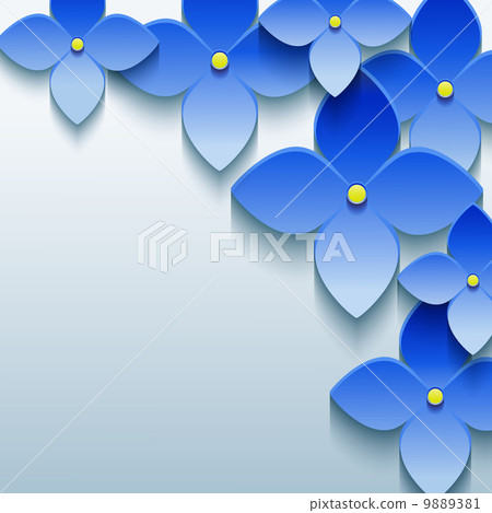 Abstract floral background with blue 3d flowers 9889381