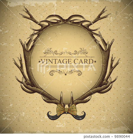 Vintage roses vector card with deer antlers Vintage roses vector card with deer antlers 9890044