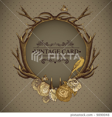 Vintage roses vector card with deer antlers Vintage roses vector card with deer antlers 9890048