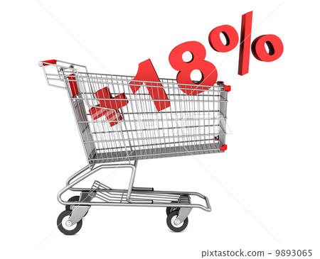 shopping cart with plus 18 percent sign isolated on white backgr 9893065