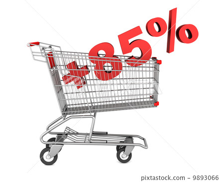 shopping cart with plus 85 percent sign isolated on white backgr 9893066