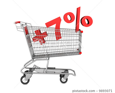 shopping cart with plus 7 percent sign isolated on white backgro 9893071
